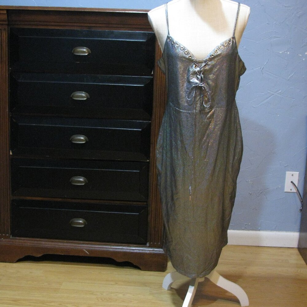 * Silver Shimmer Sexy Dress 2XL Fits Medium/Large Lace Up Bust Spaghetti Strap